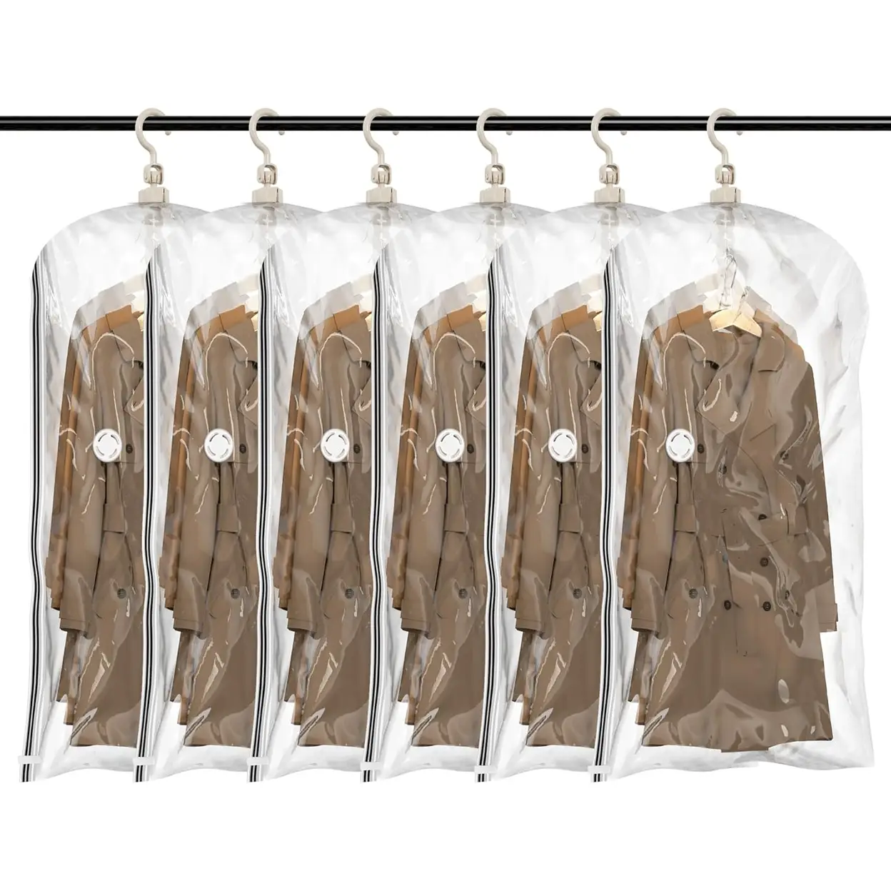TAILI Sacs de rangement sous vide suspendus économiseurs d'espace pour vêtements, costumes et vestes, organiseurs d'armoire, 6 pièces Jumbo Transparent image 0