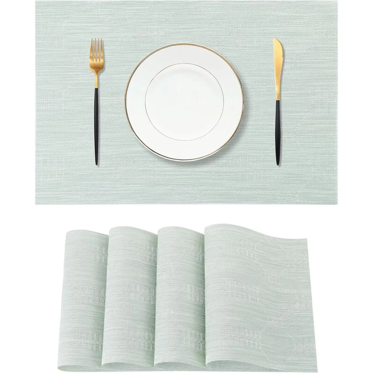 Sets de Sets de Table Vert Menthe Résistants à la Chaleur et Antidérapants pour Table à Manger, Lavables et Durables en PVC Tissé, Lot de 4 image 0