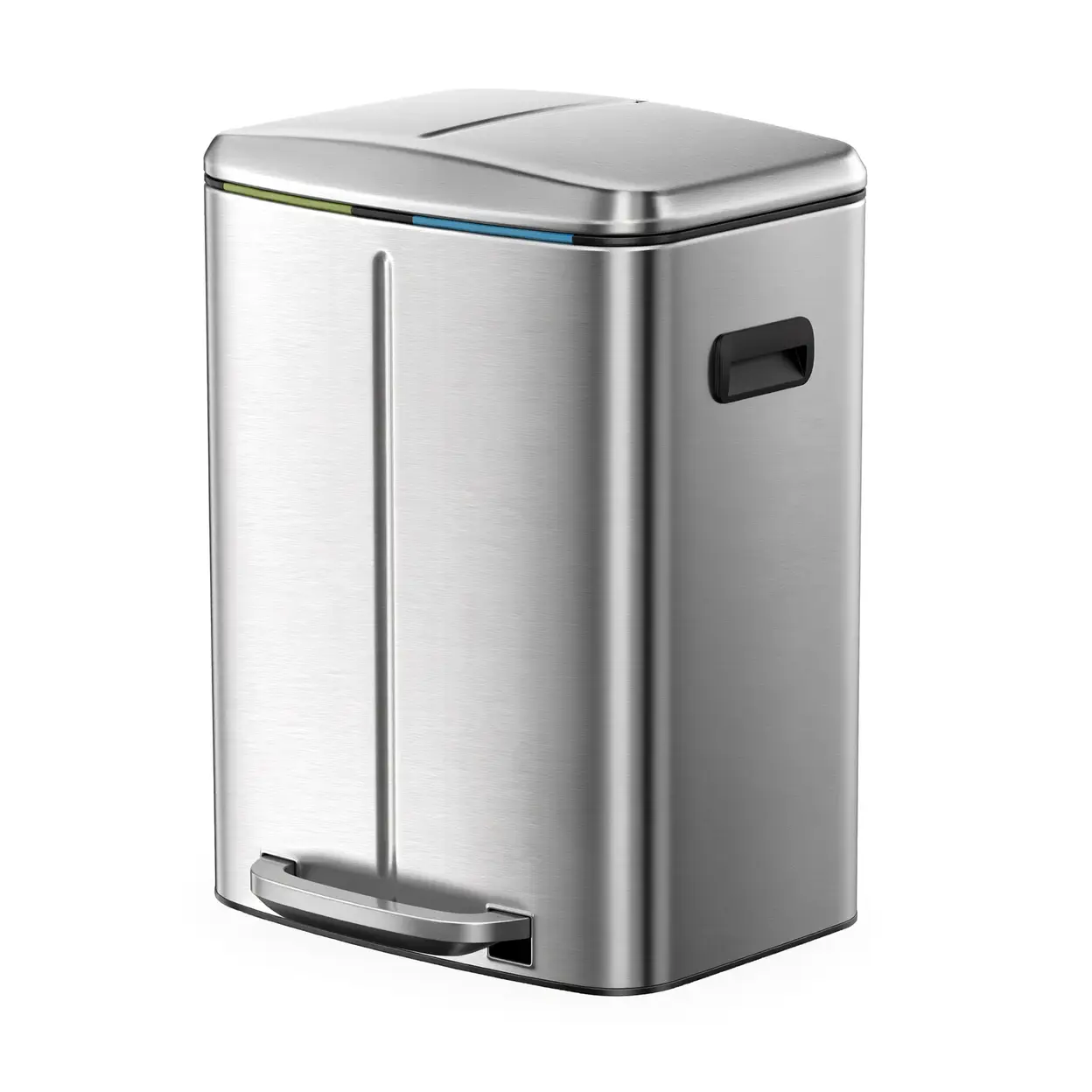 SONGMICSHOME 40L Double Kitchen Bin with Lids, Rubbish Bin, Soft Close with Plastic Inner Buckets, Silver image 0