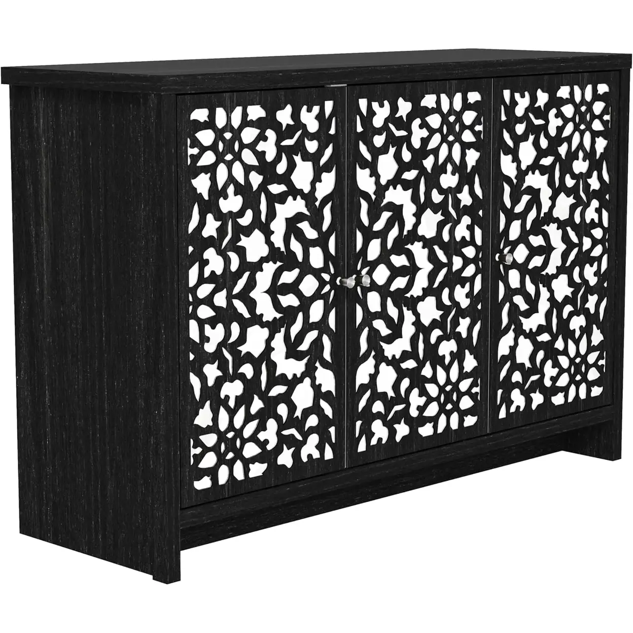 Galano Norwich 2 Door Sideboard – Modern Laser Cut Design with Acrylic Mirror – Storage Cabinet for Living Room, Bedroom, or Kitchen – Rustic Black Oak image 0