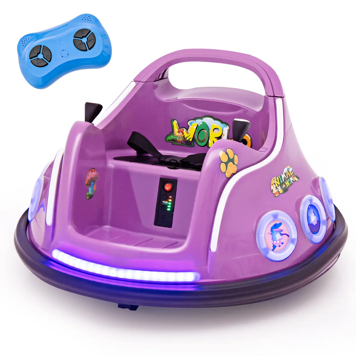 Costway Voiture électrique pour enfants 12 V, rotation à 360 degrés, avec musique, lumières et télécommande, violet image 0