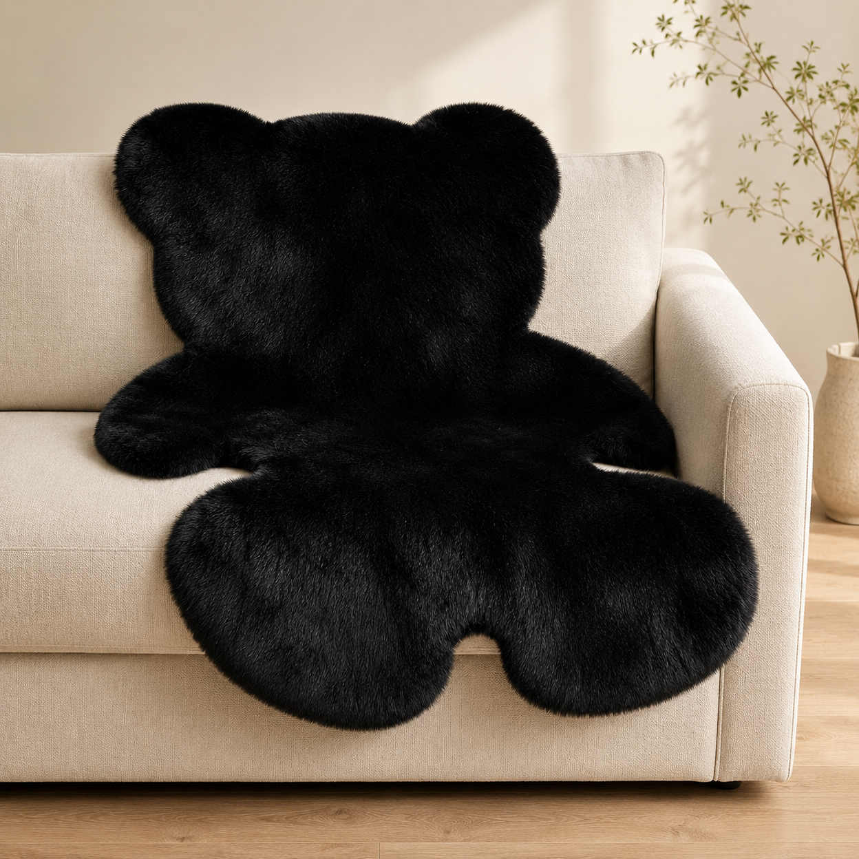 Tapis Ourson en Fausse Fourrure de Lapin Peluche Doux, 70x90 cm Tapis Shag Antidérapant, Tapis d'Appoint Mignon Noir pour Chambre d'Enfant, Chambre Bébé, Décoration de Chambre image 0