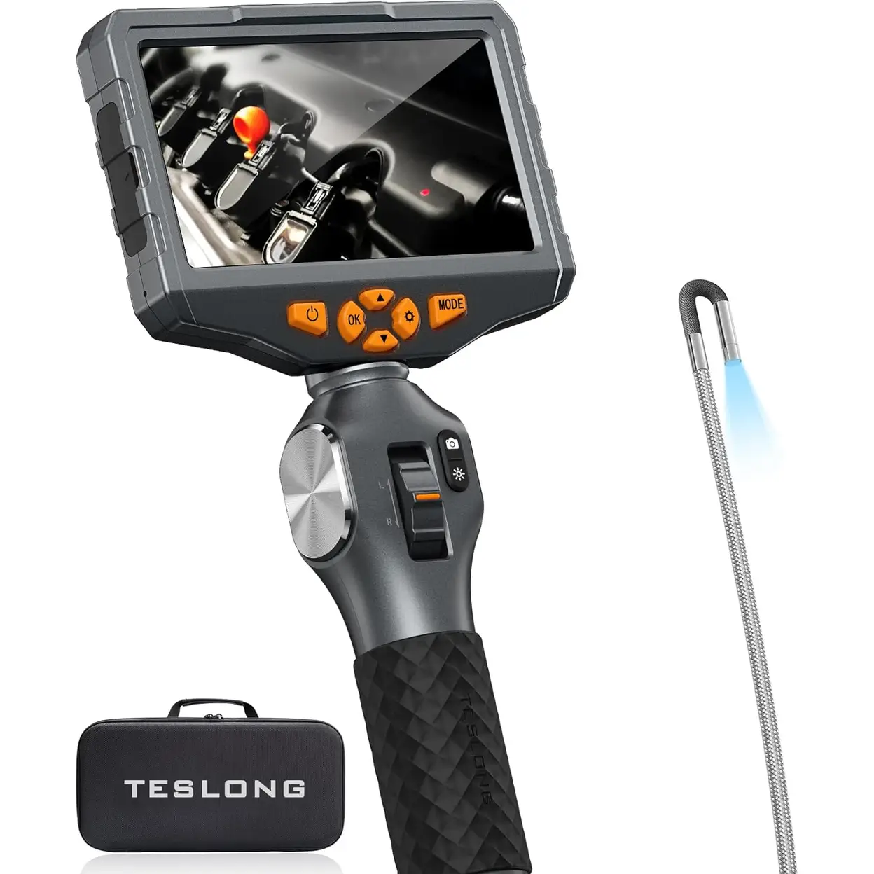 Teslong TD500 3.9mm Two-Way Articulating Inspection Camera with Light, 5-inch IPS Endoscope Inspection Camera with Articulated Probe, Borescope Cam with Lights, 3000mAh Battery, 32G TF Card (5FT/1.5M) image 0