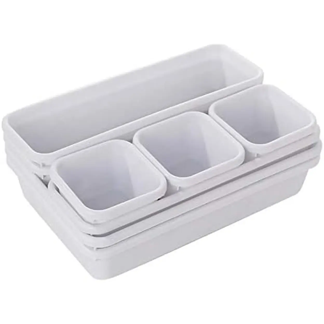 WhereHike Boîtes organisatrices pour tiroirs avec système de séparateurs intégrés et ajustables en plastique - Blanc image 0