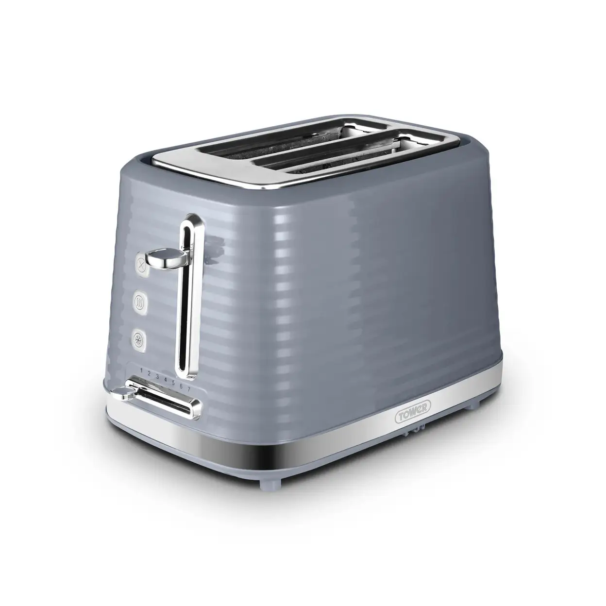 Tower T20083GRY Saturn 2-Slice Toaster with 7 Browning Levels, Defrost/Reheat/Cancel, Grey image 0