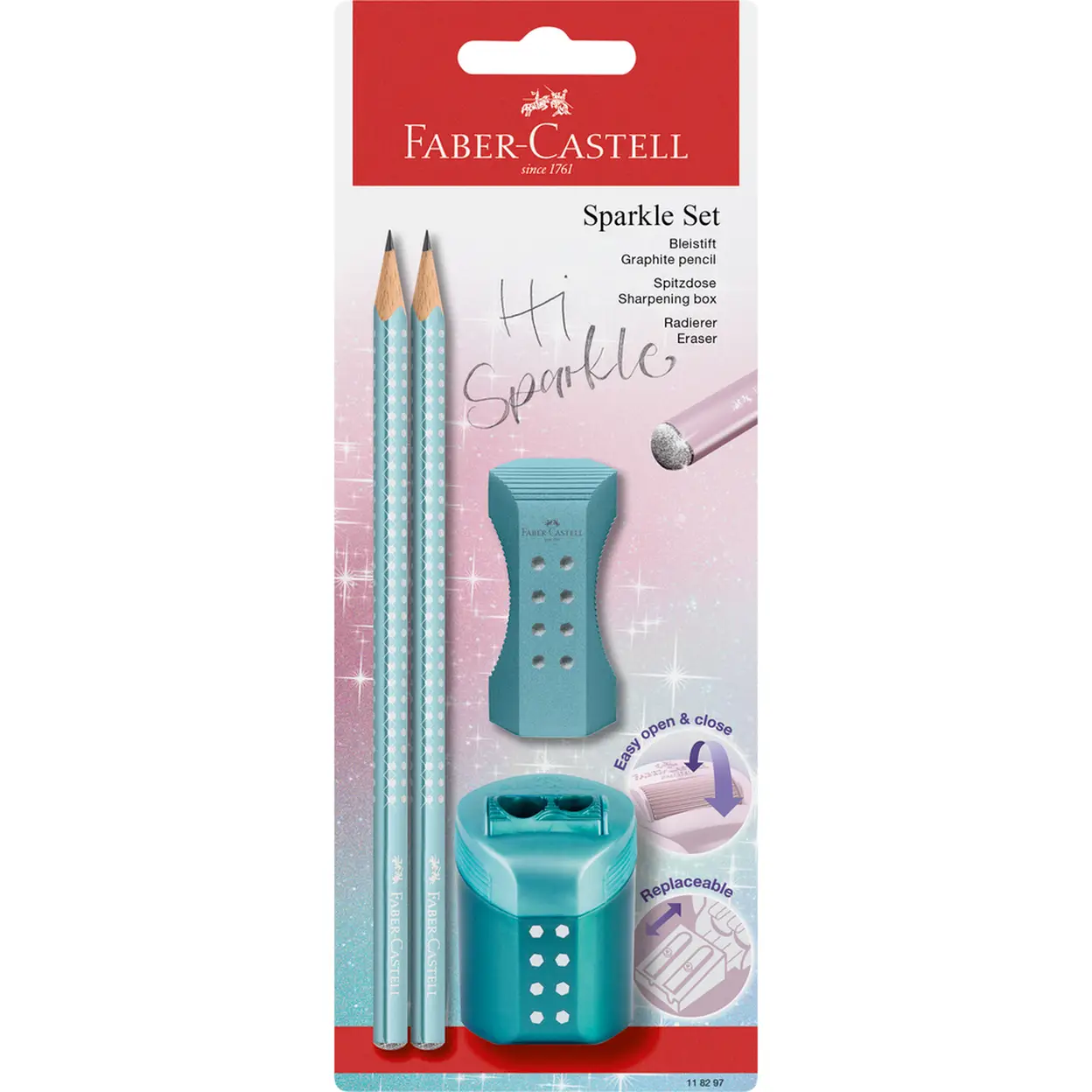 FABER-CASTELL Sparkle Lot de 2 crayons graphite et accessoires irisés - Océan image 0