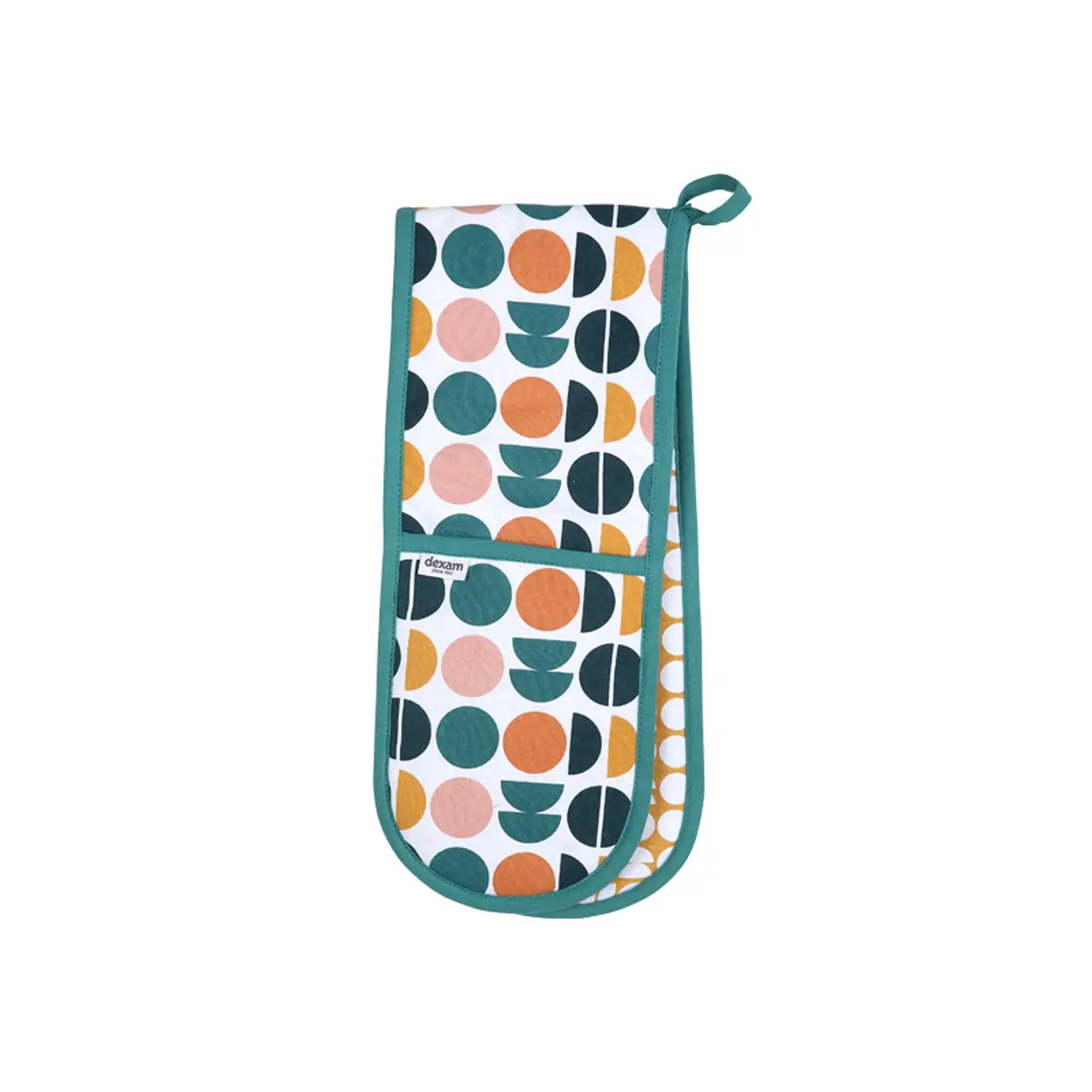 Dexam Double Oven Glove Retro Spot 100% Cotton Cotton Teal/Peach image 0