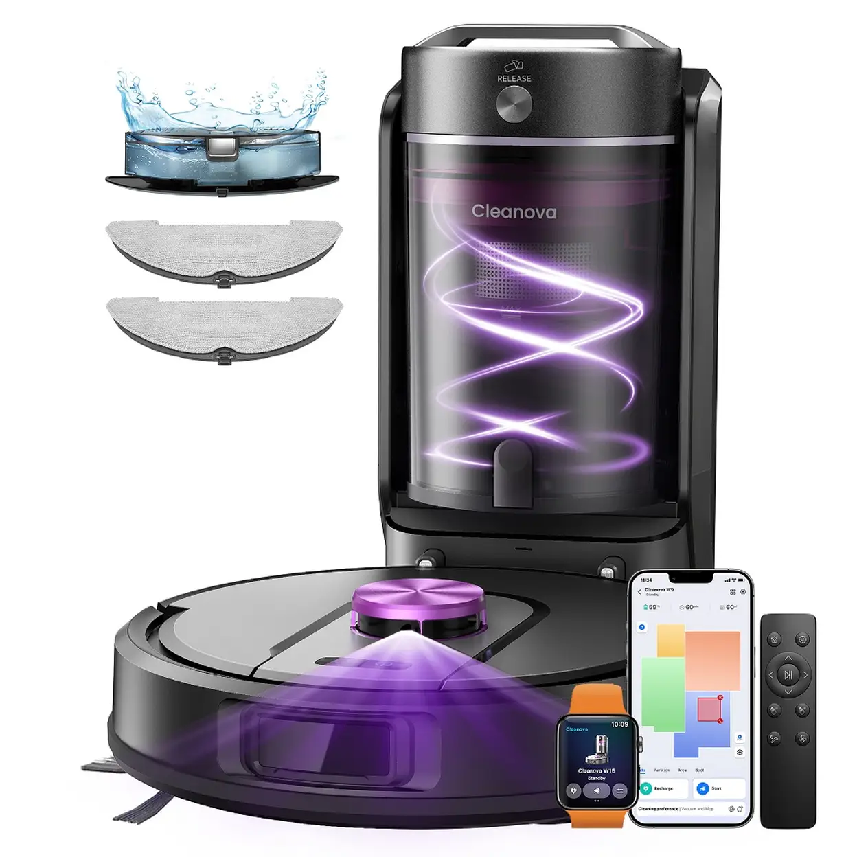 Vexilar W15 Robot Vacuum and Mop with Multi-Cyclone Bagless Self Emptying Docking Station, 10000Pa Suction, LiDAR Navigation, 5 Maps, 180Min Runtime, Robotic Vacuum for Pet Hair, Carpet and Hard Floor UK image 0