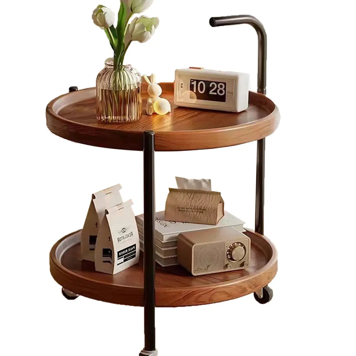 Huacan Table d’appoint mobile à roulettes - Finition noyer image 0