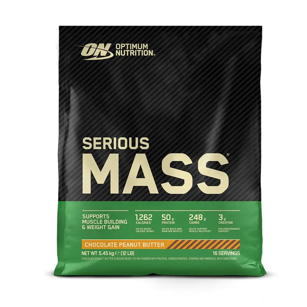 Optimum Nutrition Serious Mass Poudre protéinée pour prise de masse, saveur chocolat beurre de cacahuète 5,45 kg (16 portions) image 0