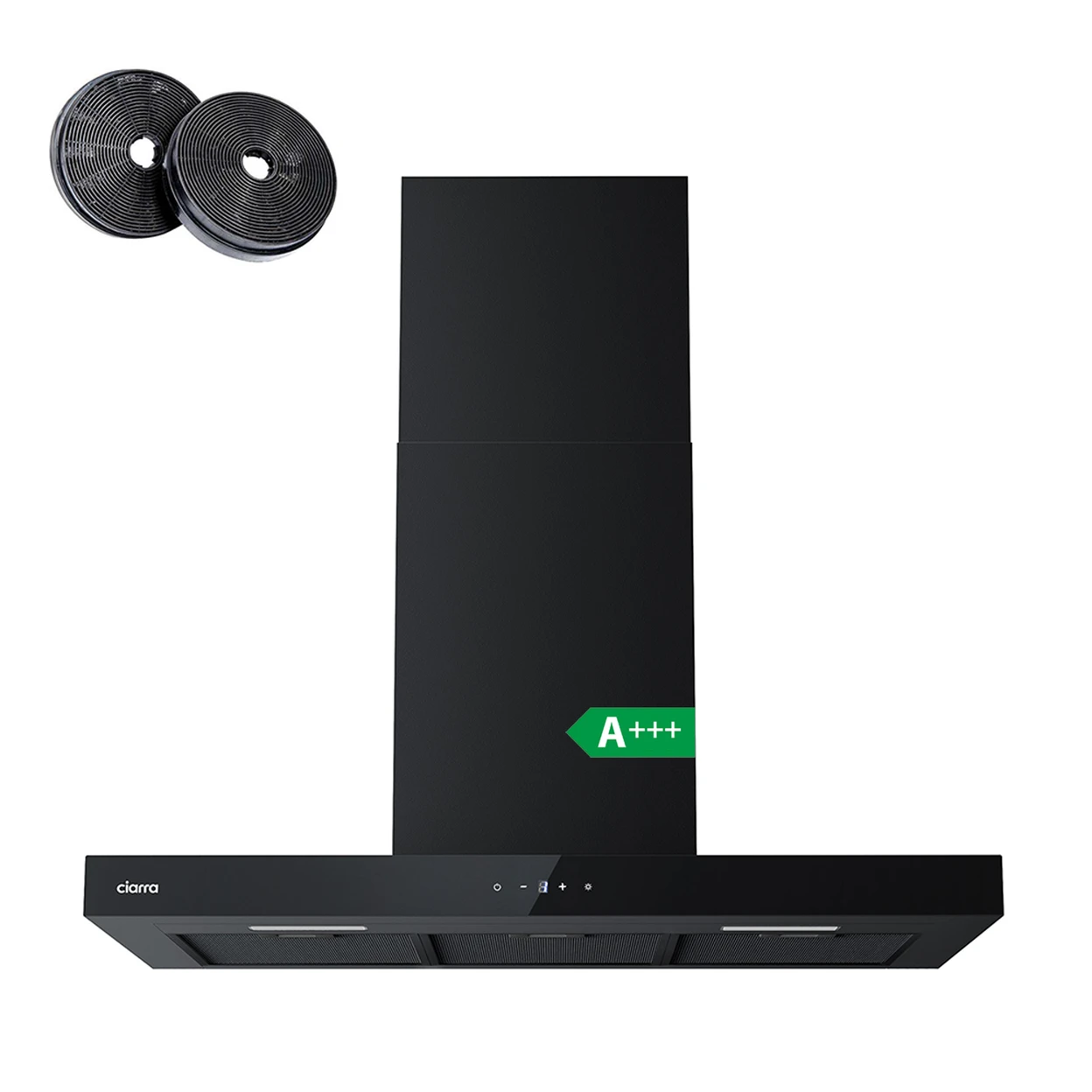 Ciarra Recirculation 90CM Extractor Hood, Wi-Fi & App Touch Control, 650m³/h, Wall-Mount, 4-Speed with Booster, Black Aluminum Filters, Energy Class A+++ image 0