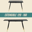 Table à Manger URBAN Motif Marbre Noir Rectangulaire Extensible 120-160/80/75cm image 7