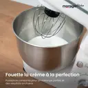 Monsga SM100 Robot Pâtissier 1000W, Blanc Crème, Bol en Acier Inoxydable 6,0L, Silencieux, avec Fouet, Crochet à Pétrir en Téflon Super Antiadhésif (Résistant à 260°C), Batteur & Couvercle Anti-éclaboussures, 8 Vitesses image 5