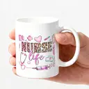 Alphynix 1pc 11oz White Mug with "NURSE life" Quote in Leopard Print & Pink Medical Icons, Empowering Nurse Christmas or Thanksgiving Gift image 2