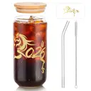 Alphynix 1pc 2026 Year of the Horse Glass Tumbler, 500ml Clear Cup with Golden "馬" Character and 2026 Date Mark, Handcrafted Brewing Theme Design, Includes Bamboo Lid & Glass Straw, Chinese New Year Gift image 1