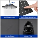 DERW Tête de Douche Carrée 25 x 25 cm en Acier Inoxydable, Finition Noir Mat, Buses en Silicone Anti-Calcaire, Orientation Réglable à 360° image 3