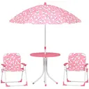 AIYAPLAY Kids Patio Table and Chair Set, Kids Garden Furniture with 2 Folding Chairs and Removable Umbrella, Unicorn Theme Portable 4-Piece Bistro Set for Garden, Pink image 0