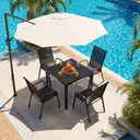 4pcs Gartenstühle Stapelstuhl Camping Hochlehner Terrassenstuhl Textilene Stahlgestell für Gärten Balkone Restaurants 150 kg Belastbar 54 x 69 x 93cm Schwarz Schwarz image 1