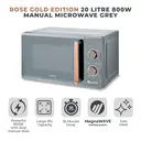 Tower Cavaletto Manual Microwave - Grey & Rose Gold, 20L, 800W, with 5 Power Levels & 35 Minute Timer, T24038RGG image 1