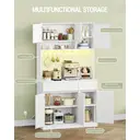 HaluPeit Meuble de cuisine, Buffet, Commode de cuisine avec prises et bandes lumineuses LED, avec plans de travail et 2 tiroirs, étagères réglables, cuisine, 40 x 100 x 180 cm, blanc image 1