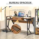 HOMCOM Bureau Style Industriel dim. 120L x 60l x 76H cm tiroir + 2 niches piètement métal Noir Plateau, pour Étude, Aspect Bois Noyer image 6