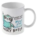 Alphynix 1pc 11oz White Mug with "Mind Your Business" & "NOSEY B*TCH" Quote, Sassy Sloth Design, Funny Christmas or Thanksgiving Gift image 3