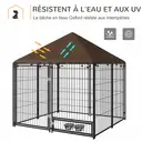 PawHut Chenil extérieur pour Chiens en métal et Tissu Oxford avec Support gamelle et Toit résistant aux intempéries Espace spacieux 141 x 141 x 151 cm Noir image 4