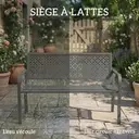 Banc d'extérieur en métal Outsunny, banc 2 places avec dossier géométrique antirouille et accoudoirs, siège de patio pour balcon, terrasse, parc, gris foncé image 7