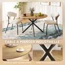 HOMCOM Table à manger ronde pour 4 personnes table de cuisine 120 cm style industriel avec plateau aspect bois et piètement croisé en acier, chêne image 3