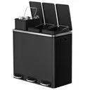 SONGMICSHOME Triple Recycling Bin, 3 x 18L Pedal Waste Bins with Soft-Close Lids, Steel, for Kitchen, Black image 1