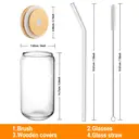 Alphynix 1pc Modern Glass Cup, 500ml Tall Iced Coffee Glass with Monogram "W" Design, Bamboo Lid & Straw, Cold Drink Tumbler for Iced Tea, Juice, Boba image 4