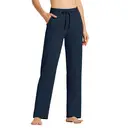 Willit Women's Cotton Sweatpants Open Bottom Yoga Sports Straight Leg Pants with Pockets Navy Blue L image 0