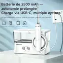 Nettoyeur dentaire portable H2ofloss avec 6 modes, 5 bouchons, batterie 2500mAH, réservoir 570ml, étanchéité IPX7, couleur blanche image 5