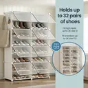 SONGMICSHOME Interlocking Shoe Rack, Plastic Shoe Storage Cabinet, 16-Slot Modular Storage Unit, with Doors, Steel Frame, White image 6