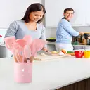 MEOKY Ensemble de 12 ustensiles de cuisine en silicone avec petit porte-objets - Rose image 6