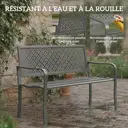 Banc d'extérieur en métal Outsunny, banc 2 places avec dossier géométrique antirouille et accoudoirs, siège de patio pour balcon, terrasse, parc, gris foncé image 3
