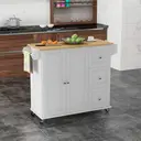 HOMCOM Kitchen Island with Drop Leaf, Rolling Kitchen Storage Trolley on Wheels with 3 Drawers, Spice Rack and Towel Rack, Storage Cart with Rubber Wood Top, White image 8