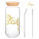 Alphynix 1pc 2026 Year of the Horse Glass Tumbler, 500ml Clear Cup with Golden "馬" Character and 2026 Date Mark, Handcrafted Brewing Theme Design, Includes Bamboo Lid & Glass Straw, Chinese New Year Gift image 0