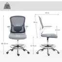 HOMCOM Draughtsman Chairs with 4D Lumbar Support, Ergonomic Mesh Tall Office Chair with Flip-up Armrests and Adjustable Footrest, 360 Degree Swivel Task Stool, Home Office, Charcoal Grey image 2