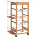 HOMCOM Rolling Kitchen Cart, Utility Storage Cart with 4 Basket Drawers & Side Racks, Wheels for Dining Room Brown image 0