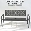 Banc d'extérieur en métal Outsunny, banc 2 places avec dossier géométrique antirouille et accoudoirs, siège de patio pour balcon, terrasse, parc, gris foncé image 6