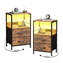 WLIVE Bedside Table,with App-Controlled LED Lights & Charging Station, 2 Fabric Storage Drawers with 2 AC Outlets & 2 USB Ports,Ideal for Bedroom Use,Livingroom (Rustic Brown, 2pcs) image 0