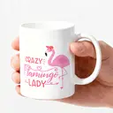 Alphynix 1pc 11oz White Mug with "CRAZY Flamingo LADY" Bold Quote & Pink Cartoon Flamingo, Playful Tropical Christmas or Thanksgiving Gift image 2
