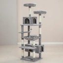 PAWZ Road Grand arbre à chats gris avec griffoir, hamac, 7 poteaux en sisal, niche et paniers - 184 cm image 6