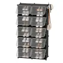 SONGMICSHOME Modular Shoe Storage Cabinet, 10-Compartment Organiser with Doors, Plastic Panels and Steel Frame, Entryway, Black image 0