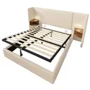 Lit rembourré double 160×200 avec table de chevet, lampe de lecture et fonction de charge USB Type-C. Beige-blanc, tissu en v image 7