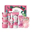 Quiyum Kit de soins à la rose musquée (9 pièces) - Nettoyant visage 50 g, Sérum 30 ml, Crème contour des yeux 20 g, Crème pour le visage 50 g, Crème anti-couches 30 g, avec pinces à cheveux, bandeau pour cheveux, éponge pour le visage, cadeau pour la Fête des Femmes image 1