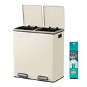 JOYFURNOS Poubelle double à pédale, 2 seaux amovibles, couvercle à fermeture douce, pour cuisine, poignées, seaux intérieurs crème, fermeture douce, crème image 1
