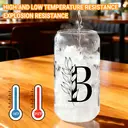 Alphynix 1pc Modern Glass Cup, 500ml Tall Iced Coffee Glass with Monogram "B" Design, Bamboo Lid & Straw, Cold Drink Tumbler for Iced Tea, Juice, Boba image 4