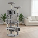 PAWZ Road Grand arbre à chats gris avec griffoir, hamac, 7 poteaux en sisal, niche et paniers - 184 cm image 4